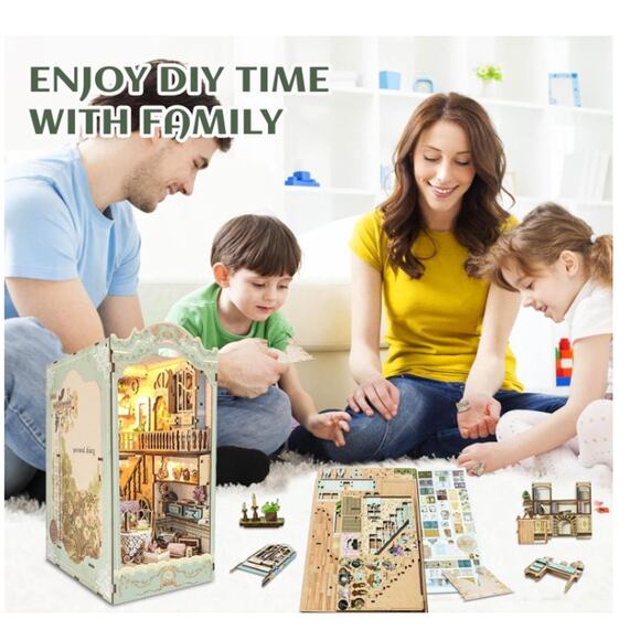 DIY Book Nook Kit, Wooden Model Kits with Sensor Light for Bookshelf - Picture 5 of 7